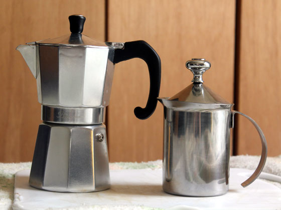 Stovetop espresso maker and manual frother